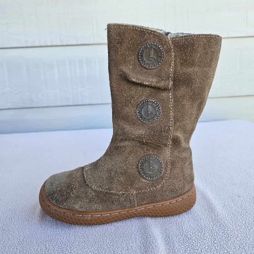 Livie & Luca Tiempo Taupe Classic Suede Brown Leather Riding Boot Girl SZ 8